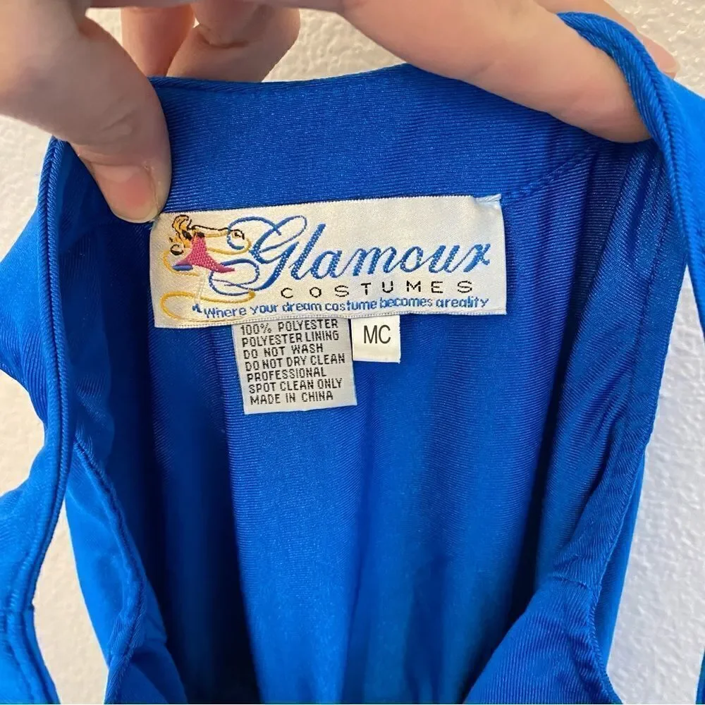 Glamour dance costume blue bedazzled rhinestones sequin dress-child S/MC